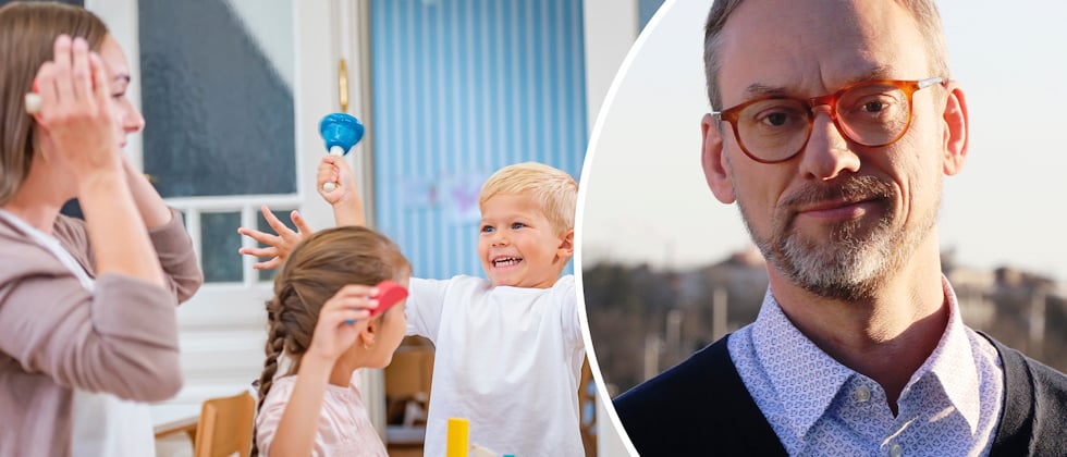 Eric Storbjörk, projektledare på Arbetsmiljöverkets inspektionsavdelning, bredvid genrebild av förskolemiljö.