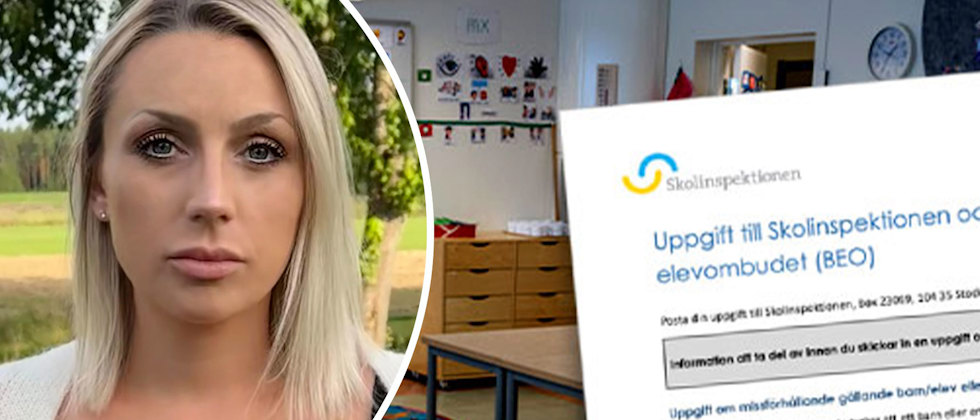 Ett porträtt av Elle Hellman och en bild från anmälan till Skolinspektionen