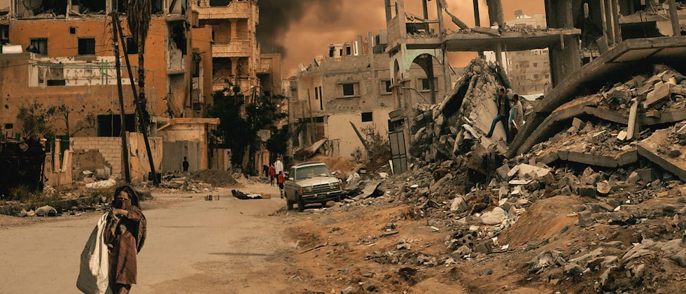 En bild från ett sönderbombat Gaza.