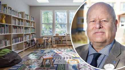 Pär Boström och ett skolbibliotek