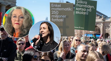 I Vaxholm demonstrerar Sveriges Lärare mot nedskärningarna. Talare är bland annat Vi Lärares krönikör Maria Wiman.